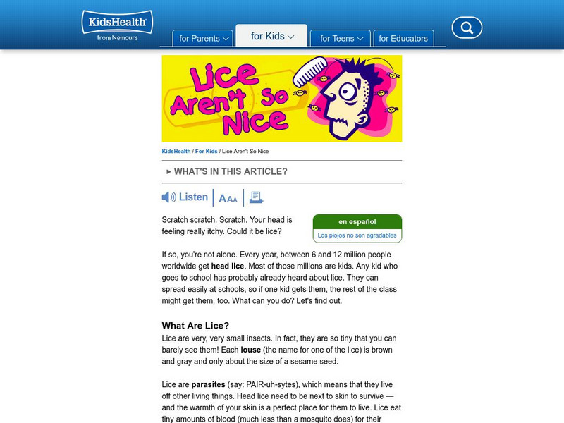 Kids Health: Why Lice Aren't So Nice Article Kids Health: Why Lice Aren't So Nice Article