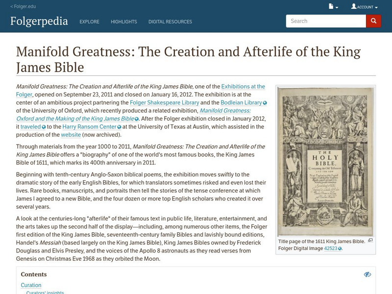 Folger Shakespeare Library: Manifold Greatness: King James Bible: Apollo 8 Audio Audio Folger Shakespeare Library: Manifold Greatness: King James Bible: Apollo 8 Audio Audio