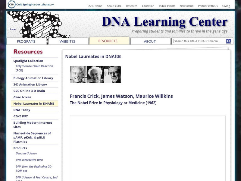 Dolan Dna Learning Center: Nobel Laureates Crick, Watson, and Wilkins Interactive Dolan Dna Learning Center: Nobel Laureates Crick, Watson, and Wilkins Interactive