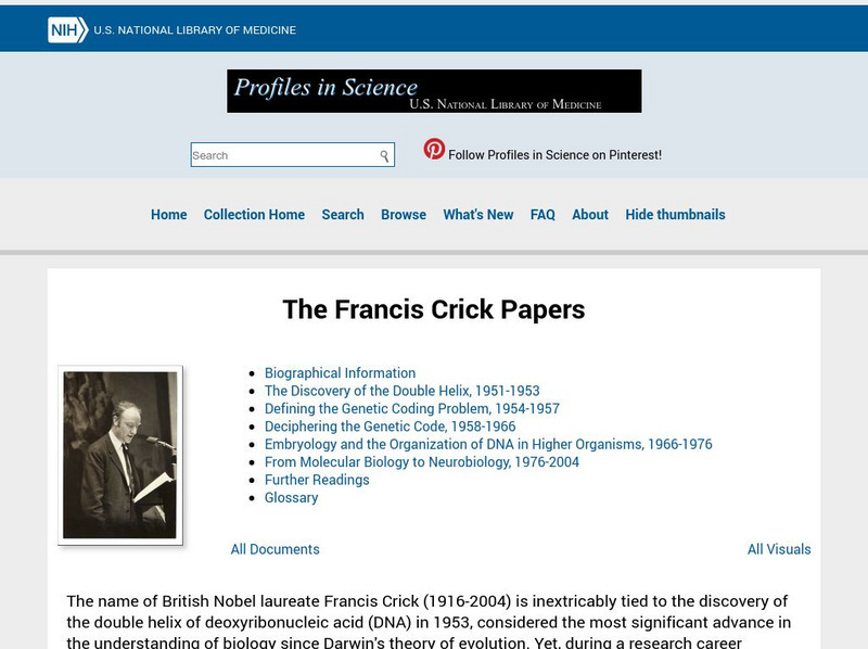 National Library of Medicine: Profiles in Science: Francis Crick Papers Website National Library of Medicine: Profiles in Science: Francis Crick Papers Website