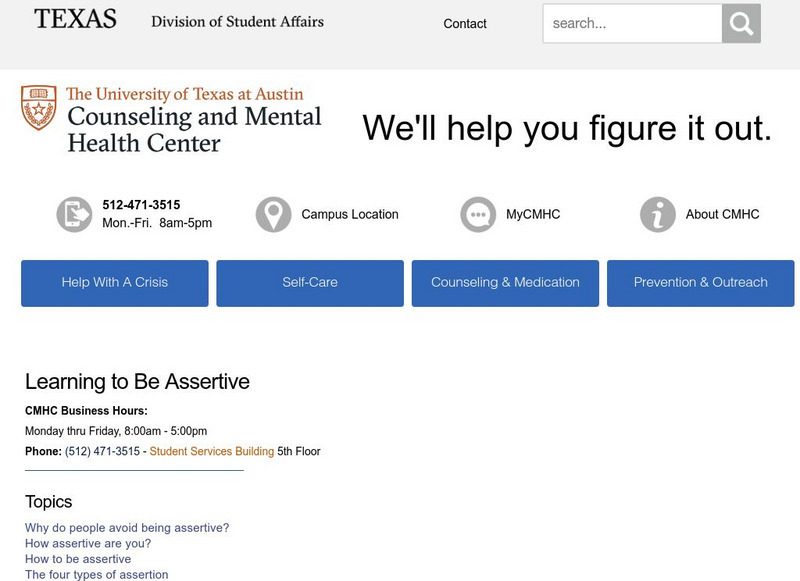 University of Texas: Learning to Be Assertive Handout University of Texas: Learning to Be Assertive Handout