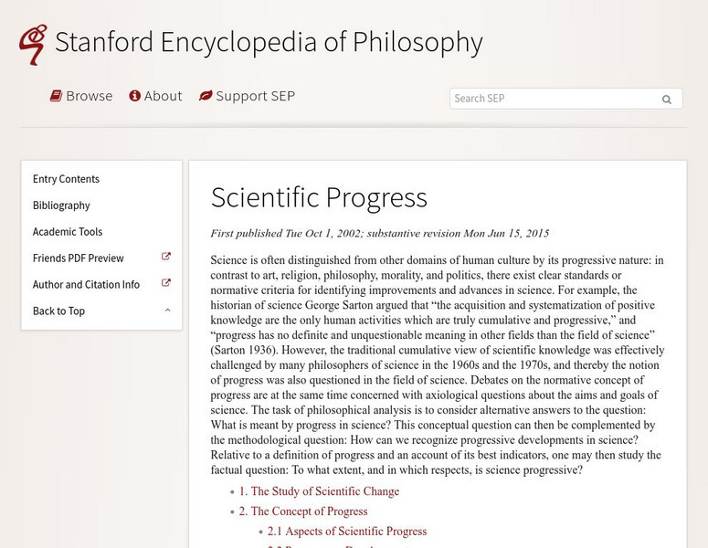Stanford Encyclopedia of Philosophy: Scientific Progress Handout Stanford Encyclopedia of Philosophy: Scientific Progress Handout