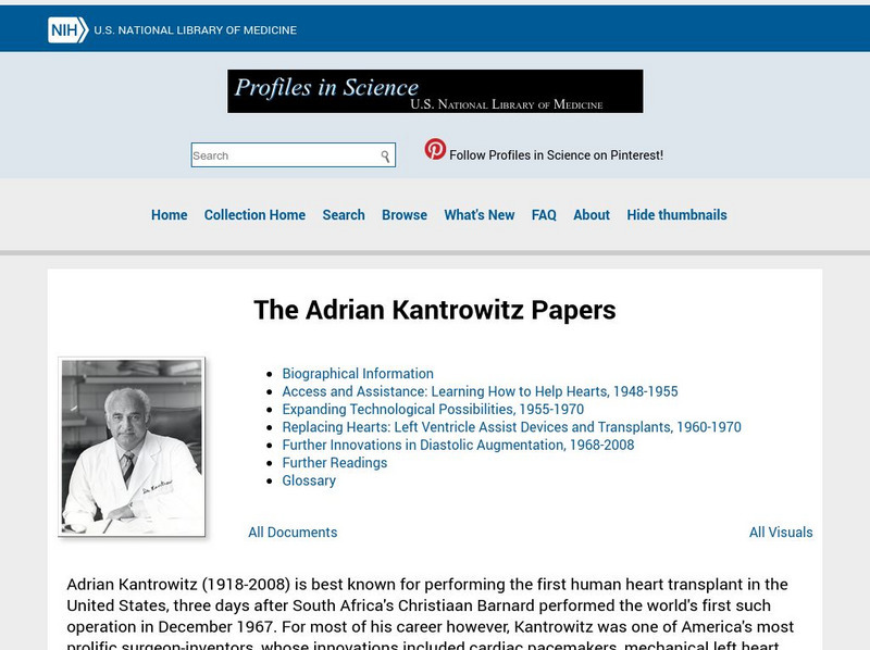 U.s. National Library of Medicine: Profiles in Science: Adrian Kantrowitz Papers Website U.s. National Library of Medicine: Profiles in Science: Adrian Kantrowitz Papers Website