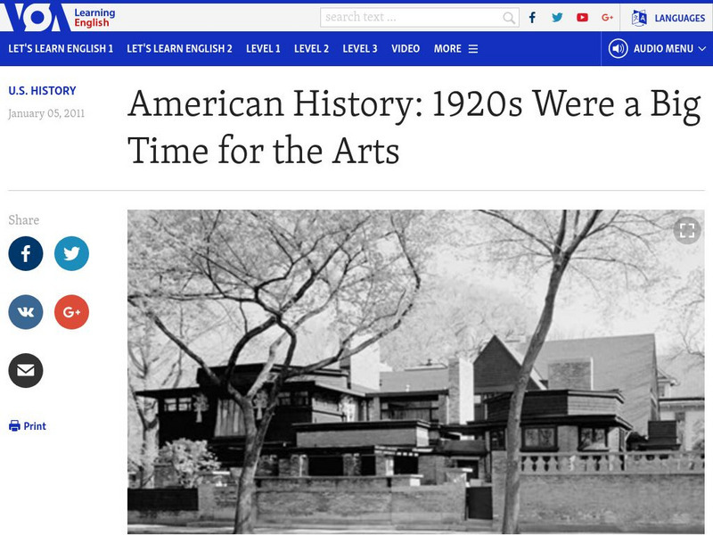 Voice of America: American History: 1920s Were a Big Time for the Arts Article Voice of America: American History: 1920s Were a Big Time for the Arts Article