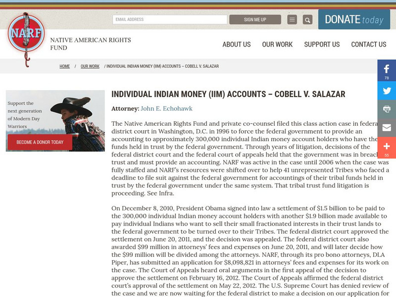 Narf: Individual Indian Money (Iim) Accounts: Cobell v. Salazar Website