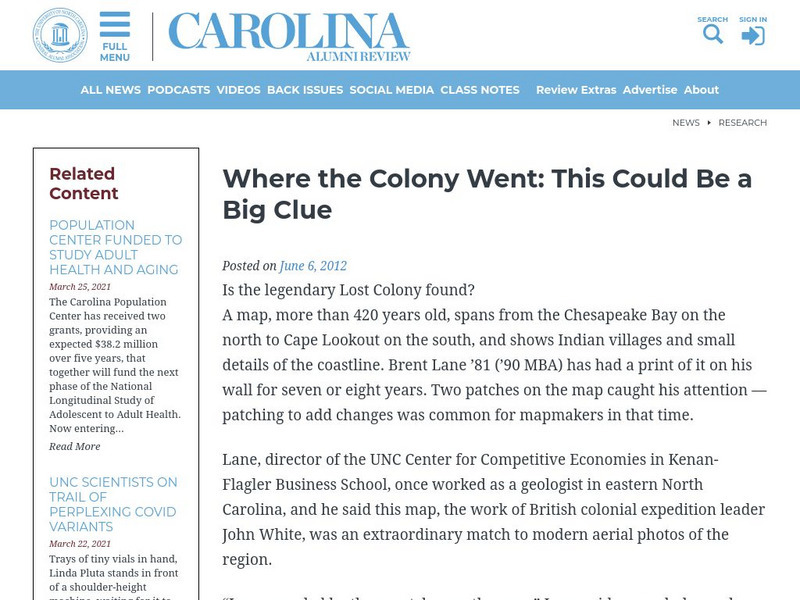 Carolina Alumni Review: Where the Colony Went: This Could Be a Big Clue Article Carolina Alumni Review: Where the Colony Went: This Could Be a Big Clue Article