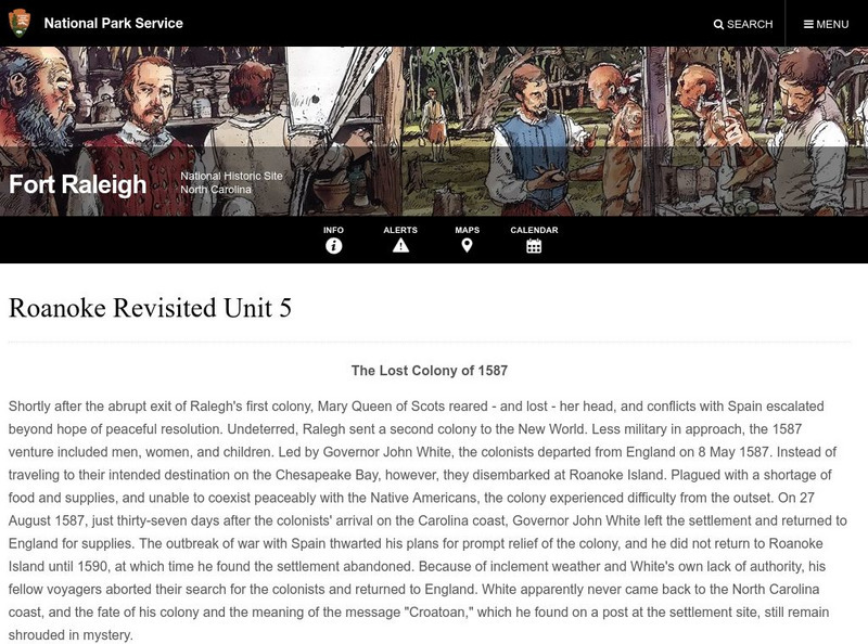 National Park Service: Fort Raleigh: Roanoke Revisited Unit 5: Lost Colony of 1587 Handout National Park Service: Fort Raleigh: Roanoke Revisited Unit 5: Lost Colony of 1587 Handout