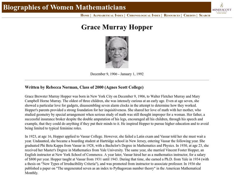 Agnes Scott College: Grace Murray Hopper Handout Agnes Scott College: Grace Murray Hopper Handout