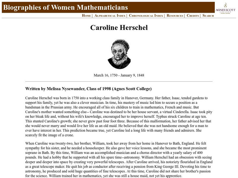 Agnes Scott College: Caroline Herschel Biography Handout Agnes Scott College: Caroline Herschel Biography Handout