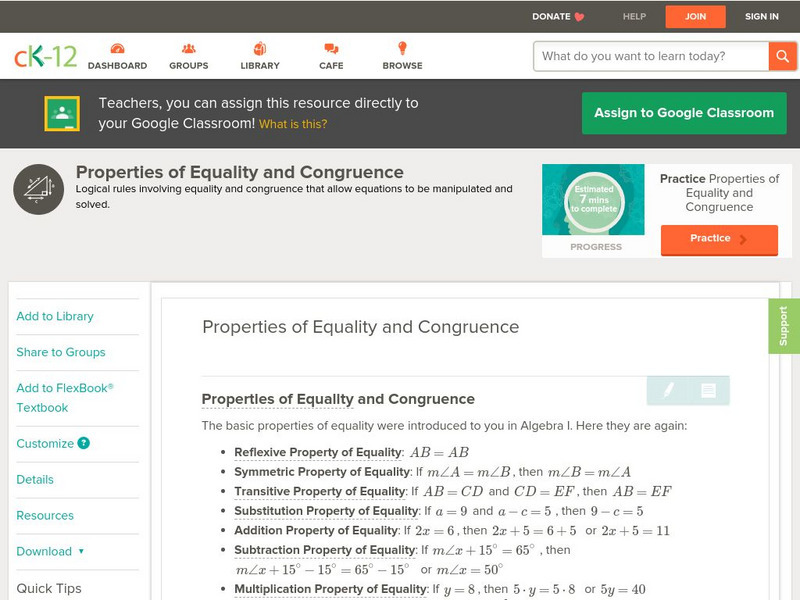 Ck 12: Geometry: Properties of Equality and Congruence Unit Plan Ck 12: Geometry: Properties of Equality and Congruence Unit Plan