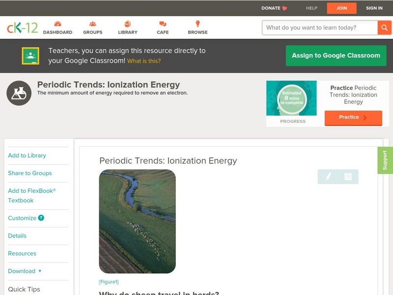 Ck 12: Chemistry: Periodic Trends: Ionization Energy Unit Plan Ck 12: Chemistry: Periodic Trends: Ionization Energy Unit Plan