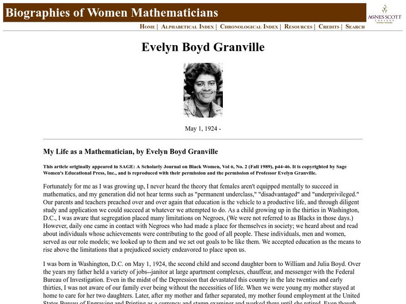 Agnes Scott College: Evelyn Boyd Granville Biography Article