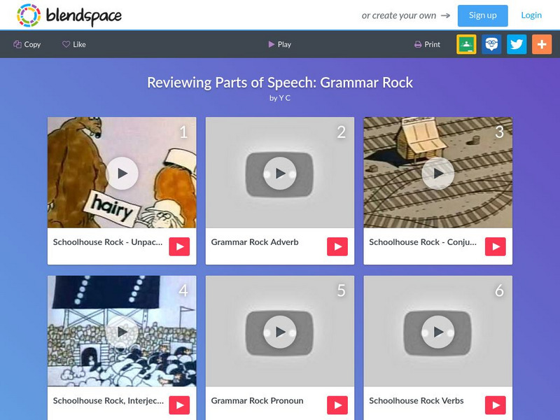 Blendspace: Reviewing Parts of Speech: Grammar Rock Unit Plan Blendspace: Reviewing Parts of Speech: Grammar Rock Unit Plan