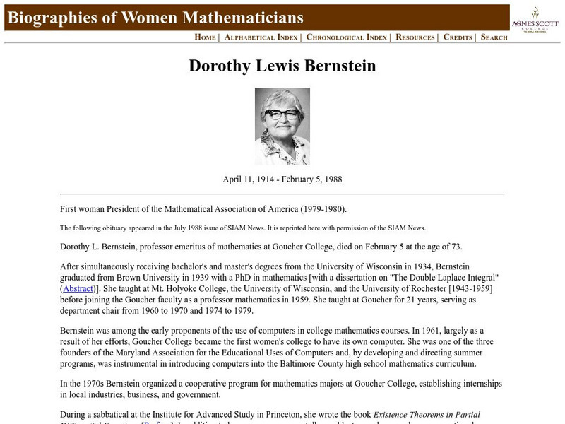 Agnes Scott College: Dorothy Lewis Bernstein Biography Handout Agnes Scott College: Dorothy Lewis Bernstein Biography Handout
