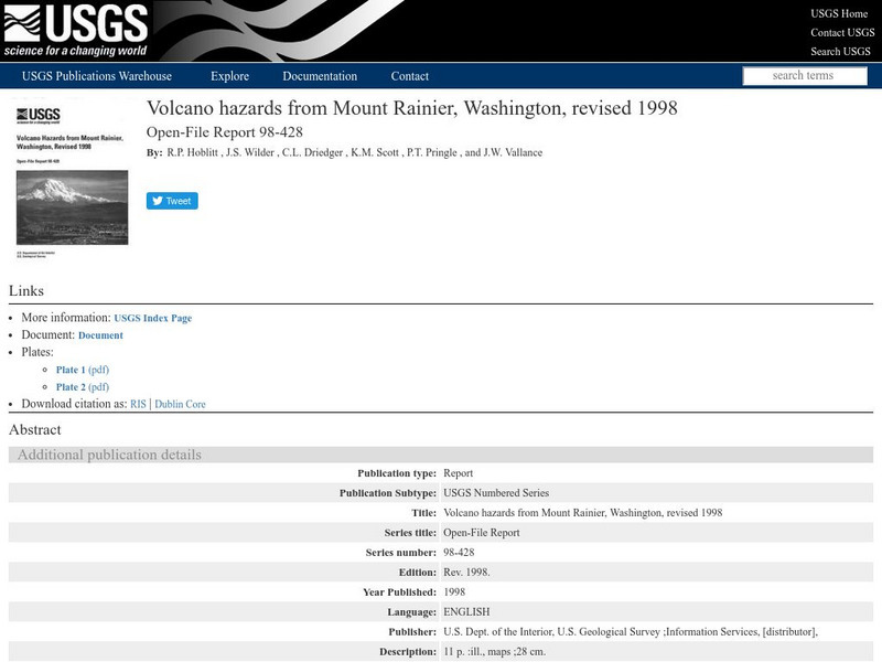 Us Geological Survey: Potential Hazards of Mt. Rainier Handout Us Geological Survey: Potential Hazards of Mt. Rainier Handout
