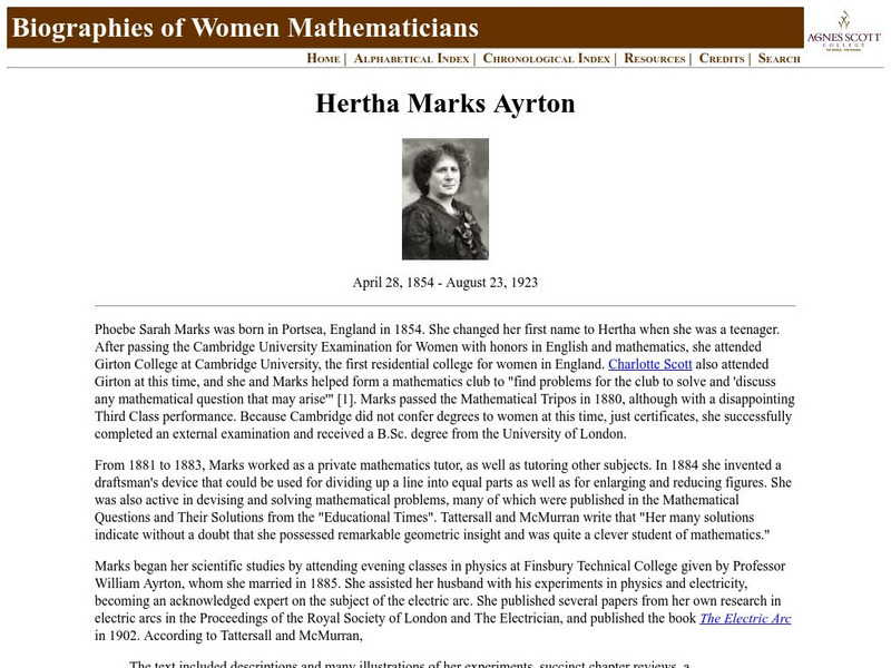 Agnes Scott College: Hertha Ayrton Biography Handout