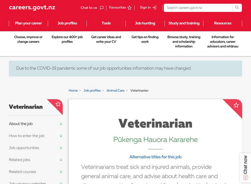 Kiwi Careers: Veterinarian Handout Kiwi Careers: Veterinarian Handout