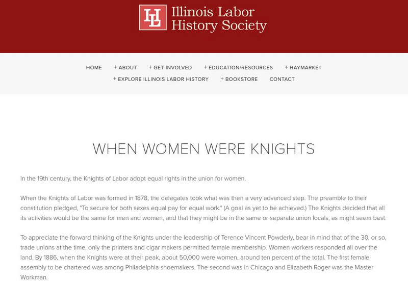 Illinois Labor History Society: When Women Were Knights Handout Illinois Labor History Society: When Women Were Knights Handout