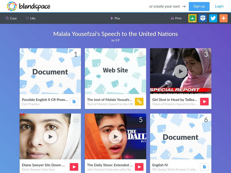 Blendspace: Malala Yousefzai's Speech to the United Nations Unit Plan Blendspace: Malala Yousefzai's Speech to the United Nations Unit Plan