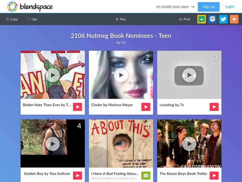 Blendspace: 2106 Nutmeg Book Nominees Teen Unit Plan Blendspace: 2106 Nutmeg Book Nominees Teen Unit Plan