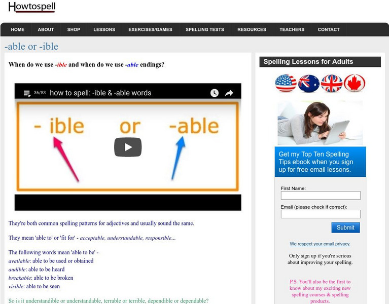 Howto Spell: When Do We Use Ible and When Do We Use Able Endings? Unit Plan Howto Spell: When Do We Use Ible and When Do We Use Able Endings? Unit Plan
