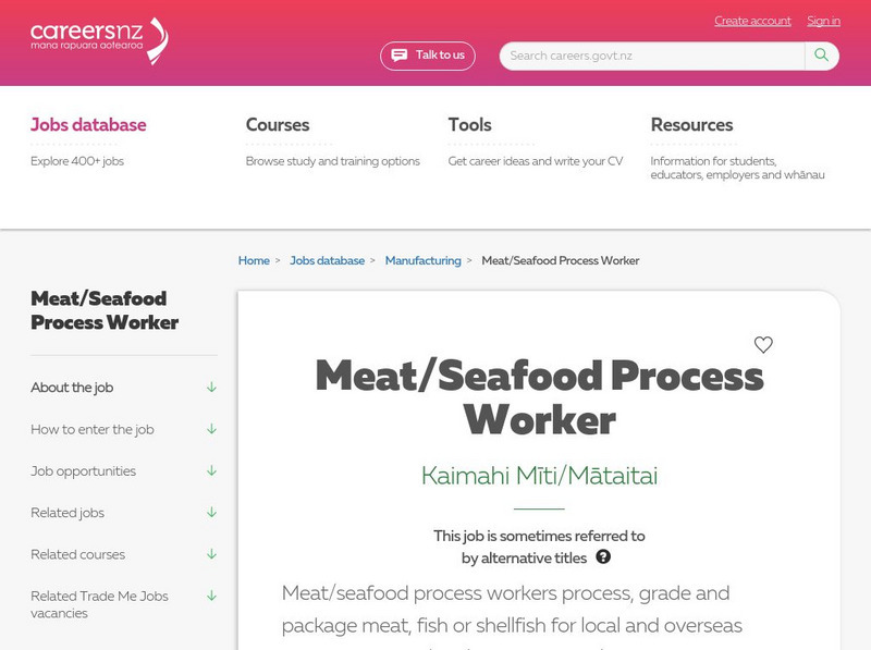 Careers New Zealand: Meat/seafood Process Worker Website