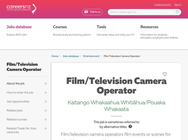 Careers New Zealand: Film/television Camera Operator Website Careers New Zealand: Film/television Camera Operator Website