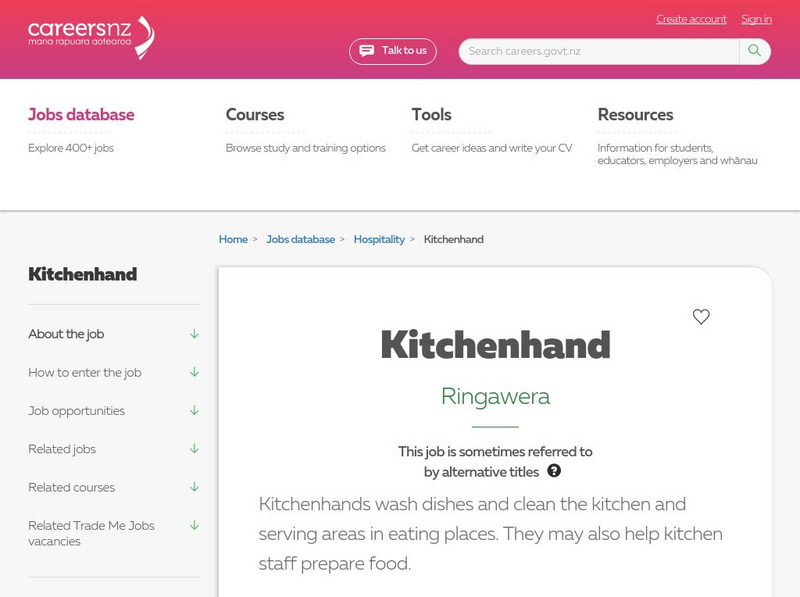 Careers New Zealand: Kitchenhand Website
