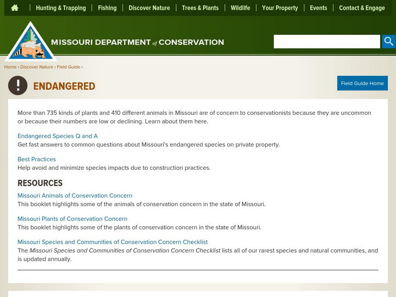 Mdc: Endangered Species in Missouri Q and A Website Mdc: Endangered Species in Missouri Q and A Website