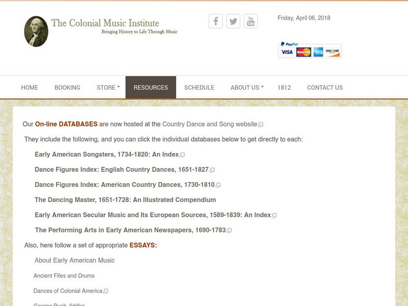 Colonial Music Institute: Resources for Colonial Music Website Colonial Music Institute: Resources for Colonial Music Website