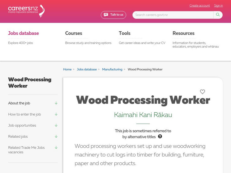 Careers Nz: Wood Processing Worker Handout