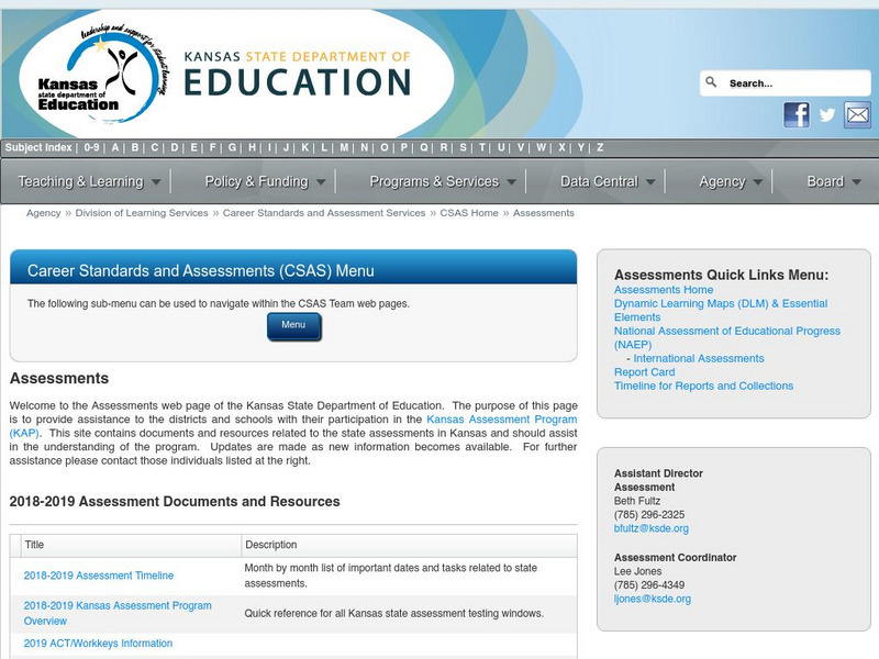 Kansas State Department of Education: Career Standards and Assessments Website Kansas State Department of Education: Career Standards and Assessments Website
