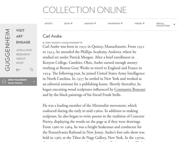 Guggenheim Museum: Collection Online: Artist Bio: Carl Andre Website Guggenheim Museum: Collection Online: Artist Bio: Carl Andre Website