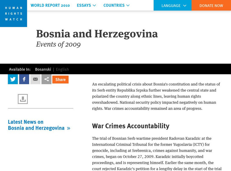 Human Rights Watch: Bosnia and Herzegovina Handout Human Rights Watch: Bosnia and Herzegovina Handout