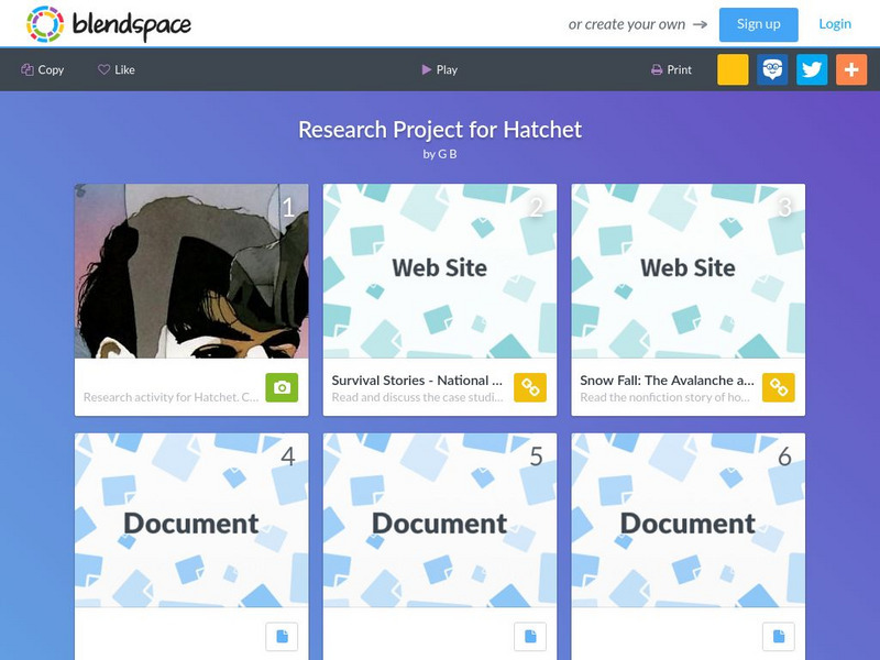 Blendspace: Research Project for Hatchet Unit Plan Blendspace: Research Project for Hatchet Unit Plan