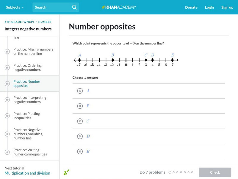 Khan Academy: Integers: Negative Numbers: Number Opposites Unknown Type Khan Academy: Integers: Negative Numbers: Number Opposites Unknown Type