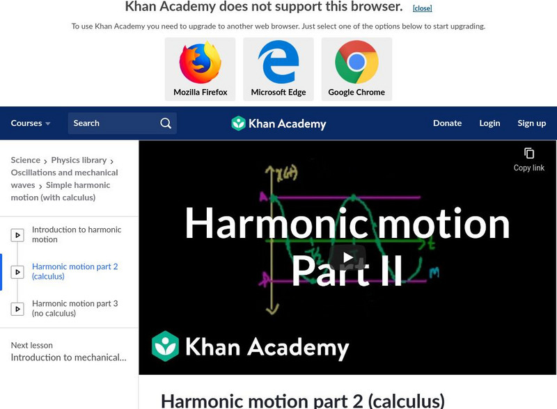 Khan Academy: Oscillatory Motion: Harmonic Motion Part 2 Instructional Video Khan Academy: Oscillatory Motion: Harmonic Motion Part 2 Instructional Video
