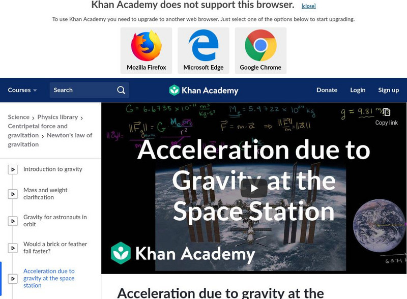 Khan Academy: Gravitation: Acceleration Due to Gravity at the Space Station Instructional Video