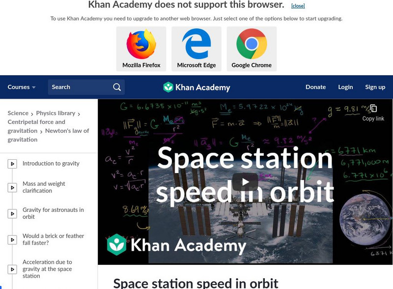 Khan Academy: Gravitation: Space Station Speed in Orbit Instructional Video Khan Academy: Gravitation: Space Station Speed in Orbit Instructional Video
