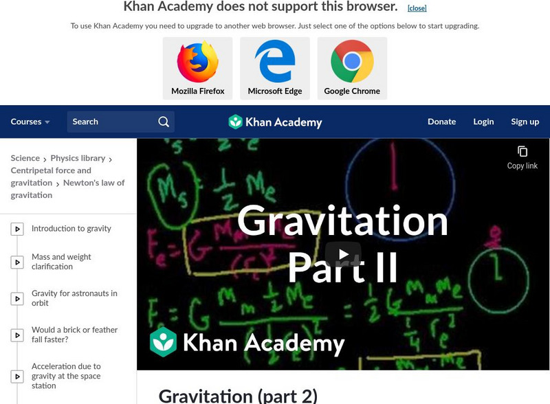 Khan Academy: Newton's Law of Gravitation: Gravitation Part 2 Instructional Video Khan Academy: Newton's Law of Gravitation: Gravitation Part 2 Instructional Video