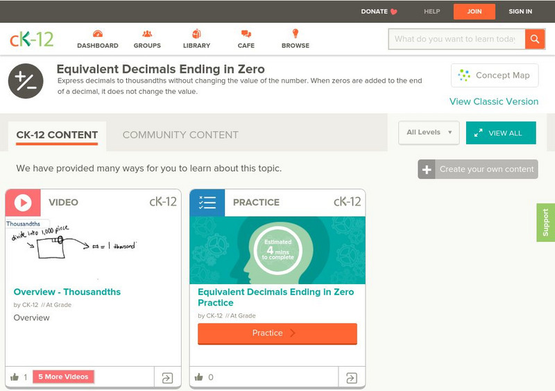 Ck 12: Elem Math: Overview Equivalent Decimals Ending in Zero Instructional Video Ck 12: Elem Math: Overview Equivalent Decimals Ending in Zero Instructional Video