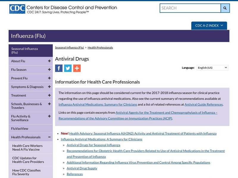 Centers for Disease Control: Anitviral Drugs for Influenza Handout Centers for Disease Control: Anitviral Drugs for Influenza Handout