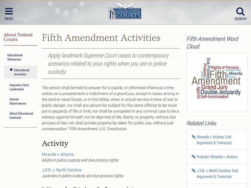 Us Courts: Fifth Amendment Activities Lesson Plan Us Courts: Fifth Amendment Activities Lesson Plan