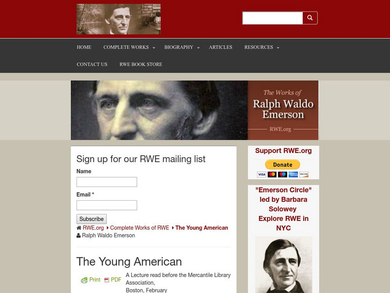 Rwe: The Complete Works of Ralph Waldo Emerson: The Young American Primary Rwe: The Complete Works of Ralph Waldo Emerson: The Young American Primary