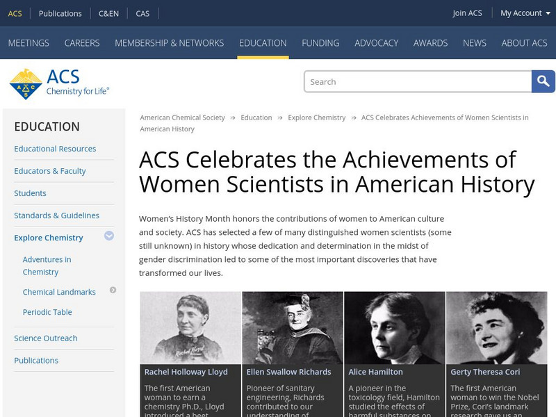 American Chemical Society: Achievements of Women Scientists in American History Website American Chemical Society: Achievements of Women Scientists in American History Website