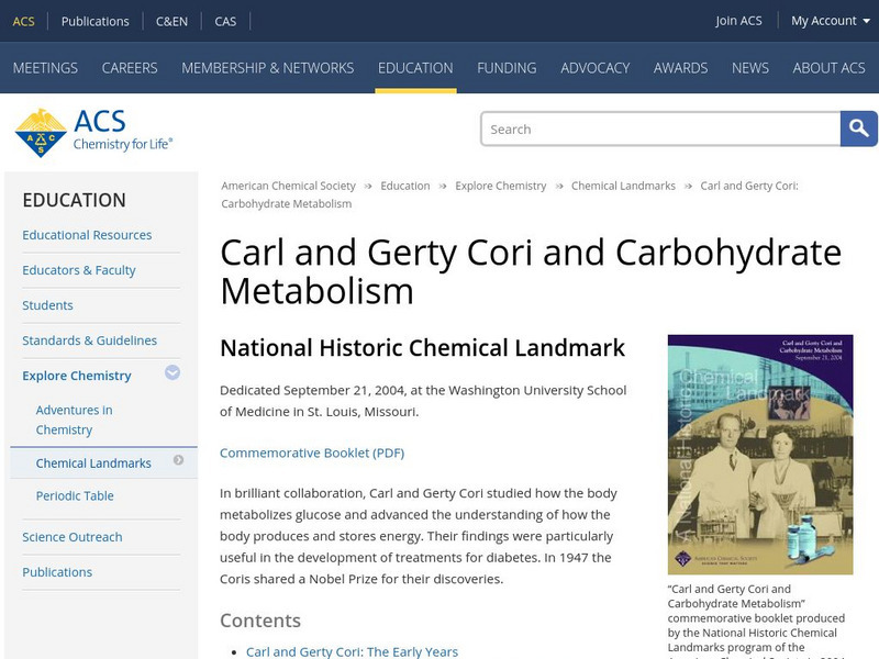 American Chemical Society: Carl and Gerty Cori and Carbohydrate Metabolism Handout American Chemical Society: Carl and Gerty Cori and Carbohydrate Metabolism Handout