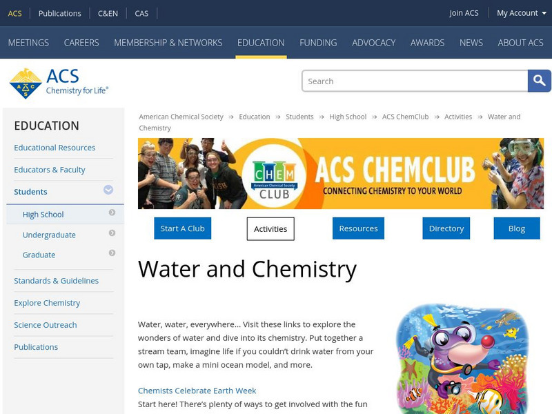 American Chemical Society: Explore Chemistry: Water and Chemistry Website American Chemical Society: Explore Chemistry: Water and Chemistry Website