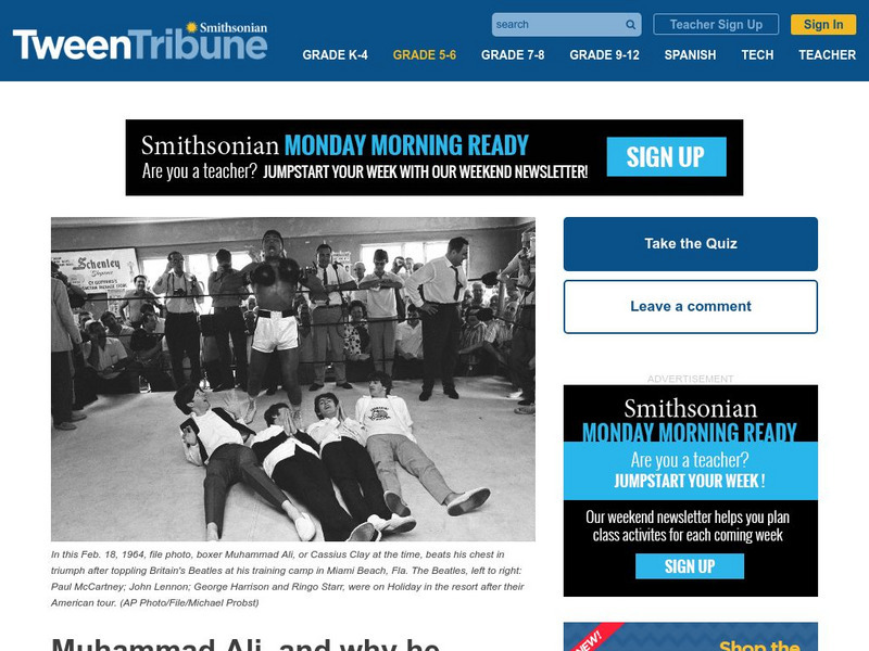 Tween Tribune: Week of 6 13 16: Muhammad Ali, and Why He Mattered Article Tween Tribune: Week of 6 13 16: Muhammad Ali, and Why He Mattered Article