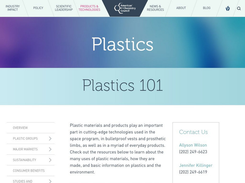American Chemistry Council: Plastics: Plastics 101 Website American Chemistry Council: Plastics: Plastics 101 Website