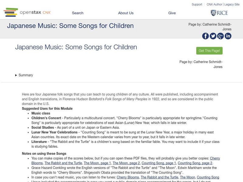 Open Stax: Japanese Music: Some Songs for Children Handout Open Stax: Japanese Music: Some Songs for Children Handout